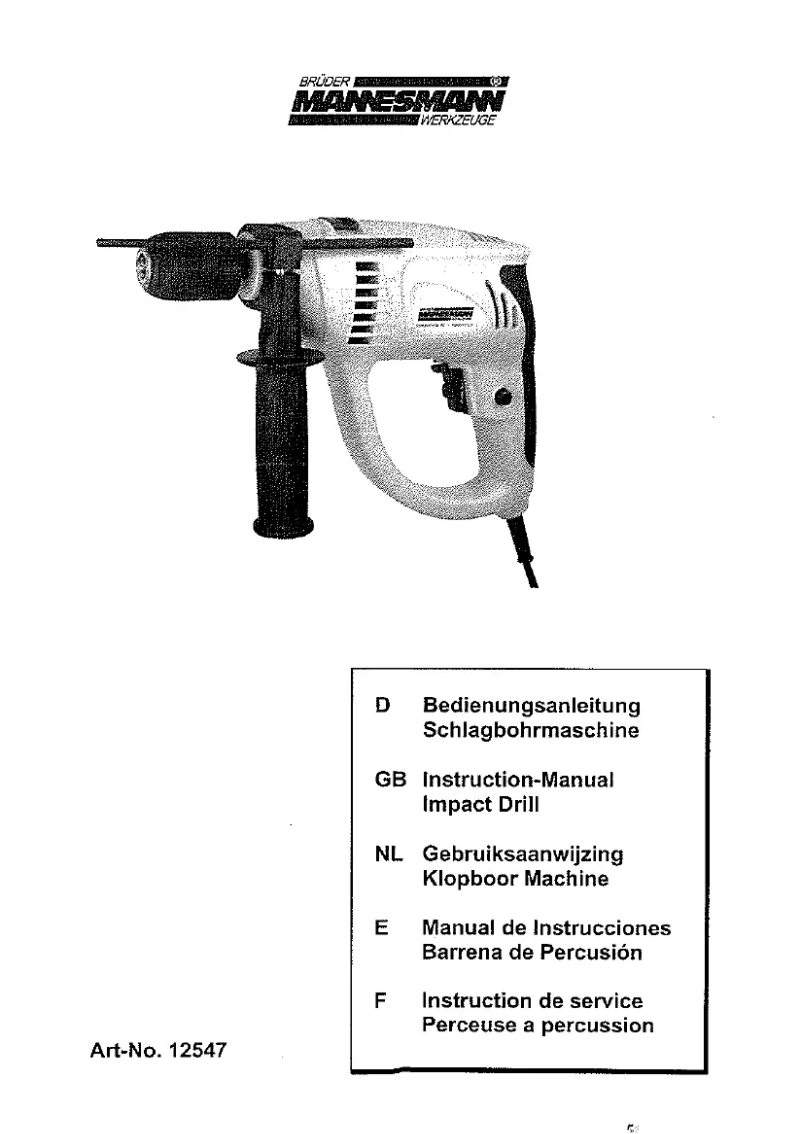 Page 1 de la notice Manuel utilisateur Brüder Mannesmann M12547
