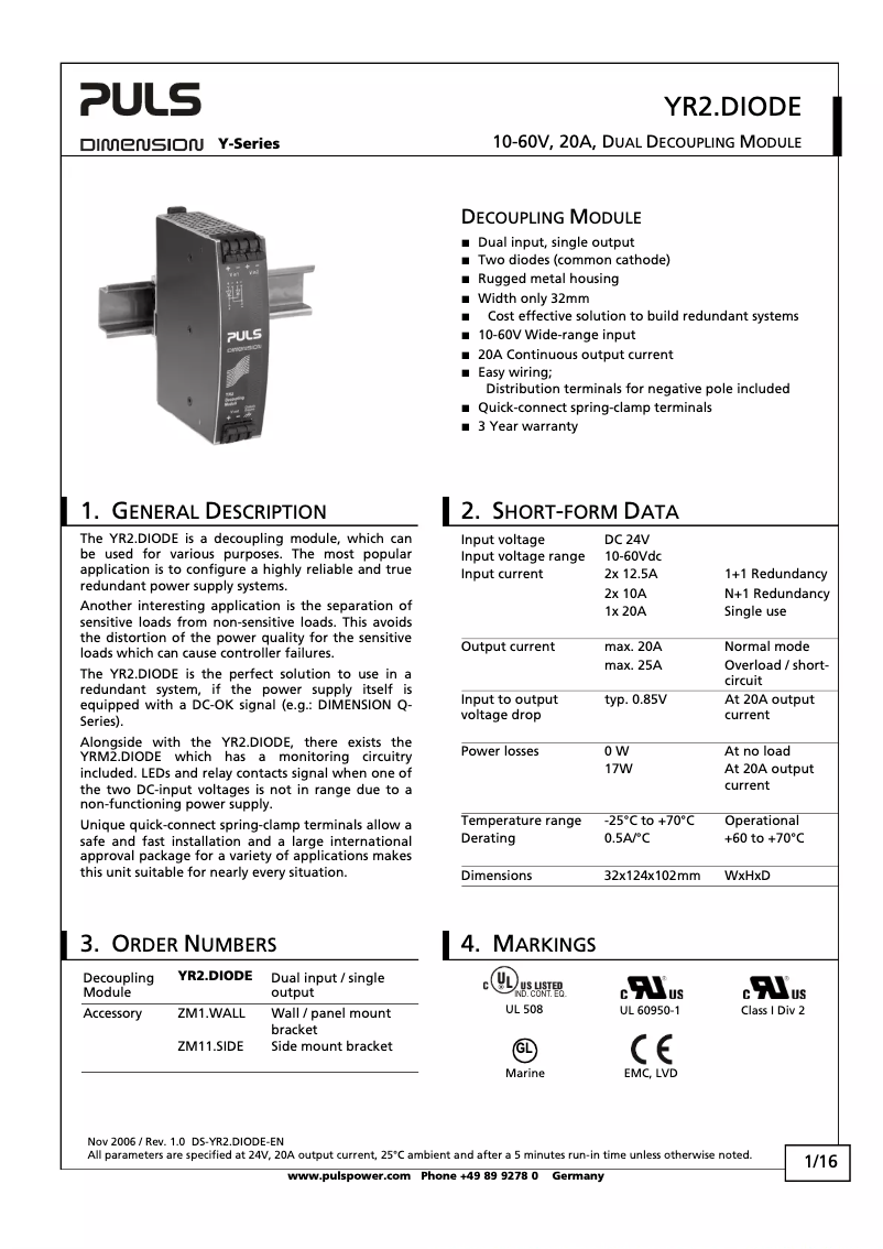 Page n°1 - Manuel utilisateur Puls Dimension YR2.DIODE