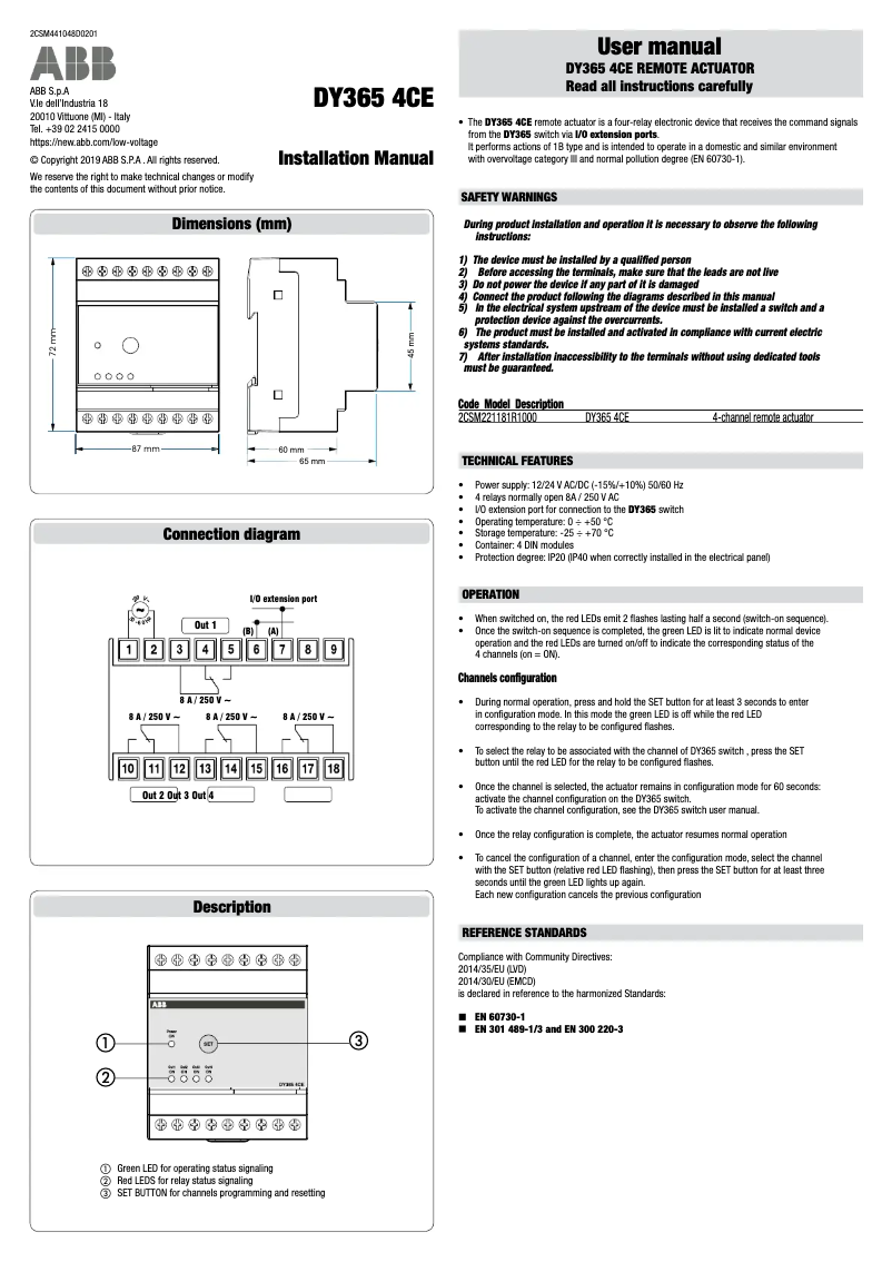 Page n°1 - Manuel utilisateur ABB DY365 4CE