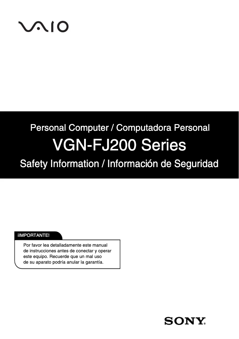 Página 1 del manual Instrucciones de seguridad Sony Vaio VGN-FJ270