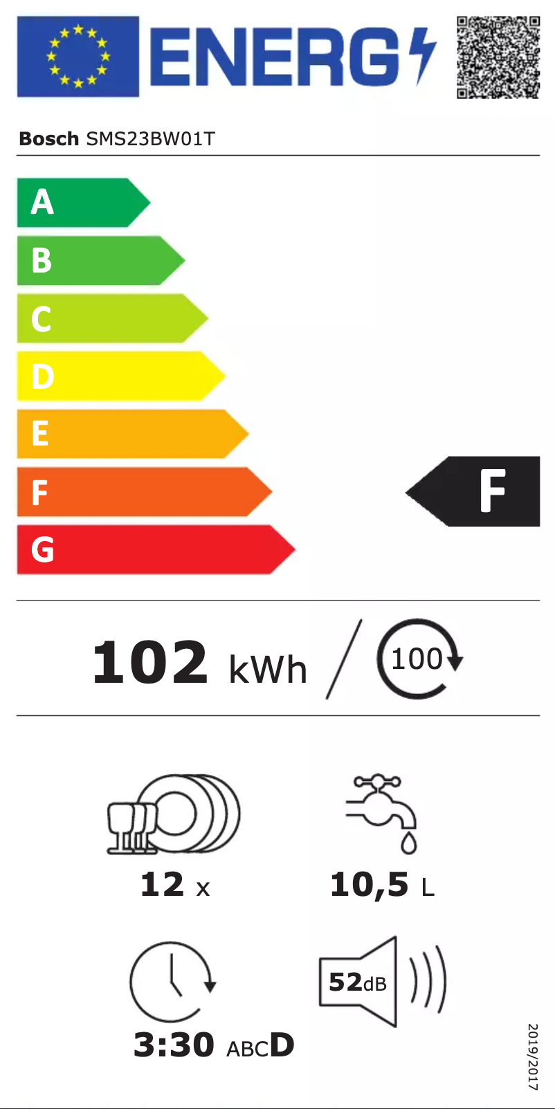 Page n°1 - Label énergétique Bosch SMS23BW01T