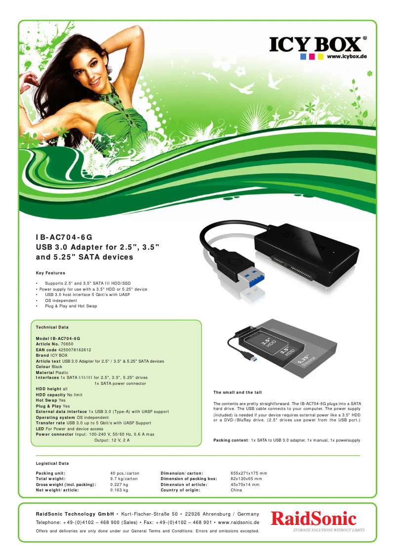 Page 1 de la notice Fiche technique Icy Box IB-AC704-6G