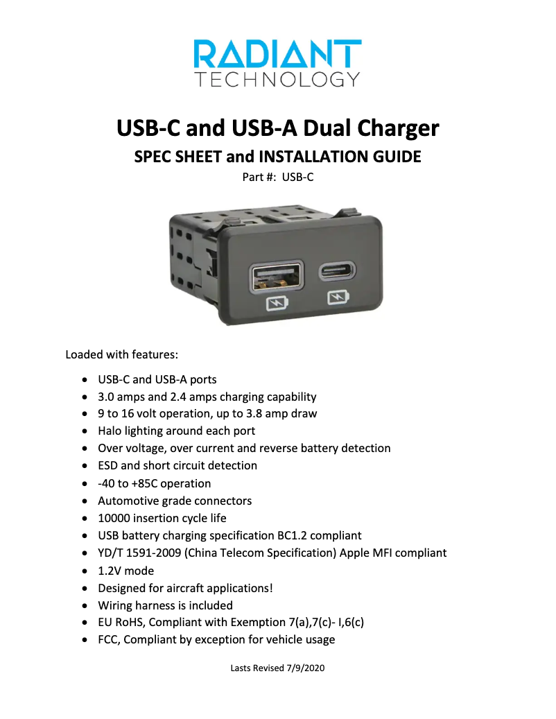 Page 1 de la notice Manuel utilisateur Radiant USB-C