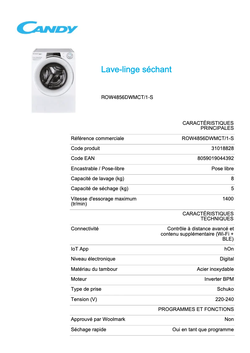 Image de la première page du manuel de l'appareil ROW4856DWMCT/1-S