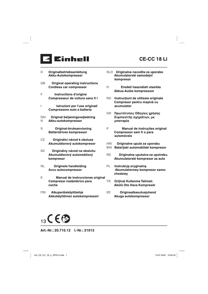 Page 1 de la notice Manuel utilisateur Einhell CE-CC 18 Li