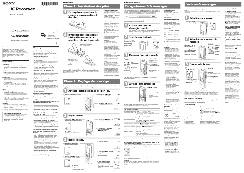 Page n°1 - Manuel utilisateur Sony ICD-B200