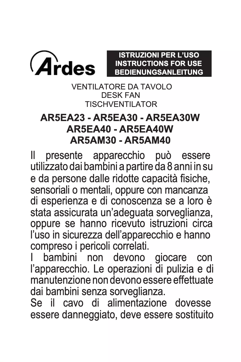 Page n°1 - Manuel utilisateur Ardes AR5EA30W
