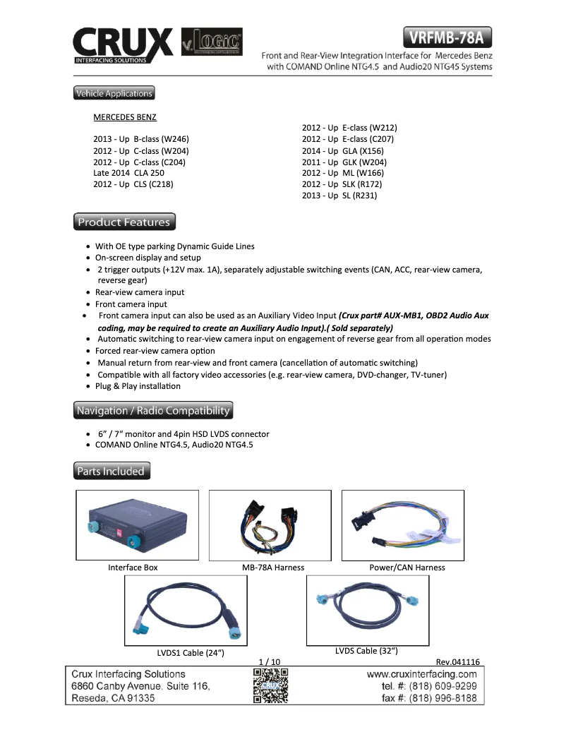 Page n°1 - Manuel utilisateur CRUX VRFMB-78A