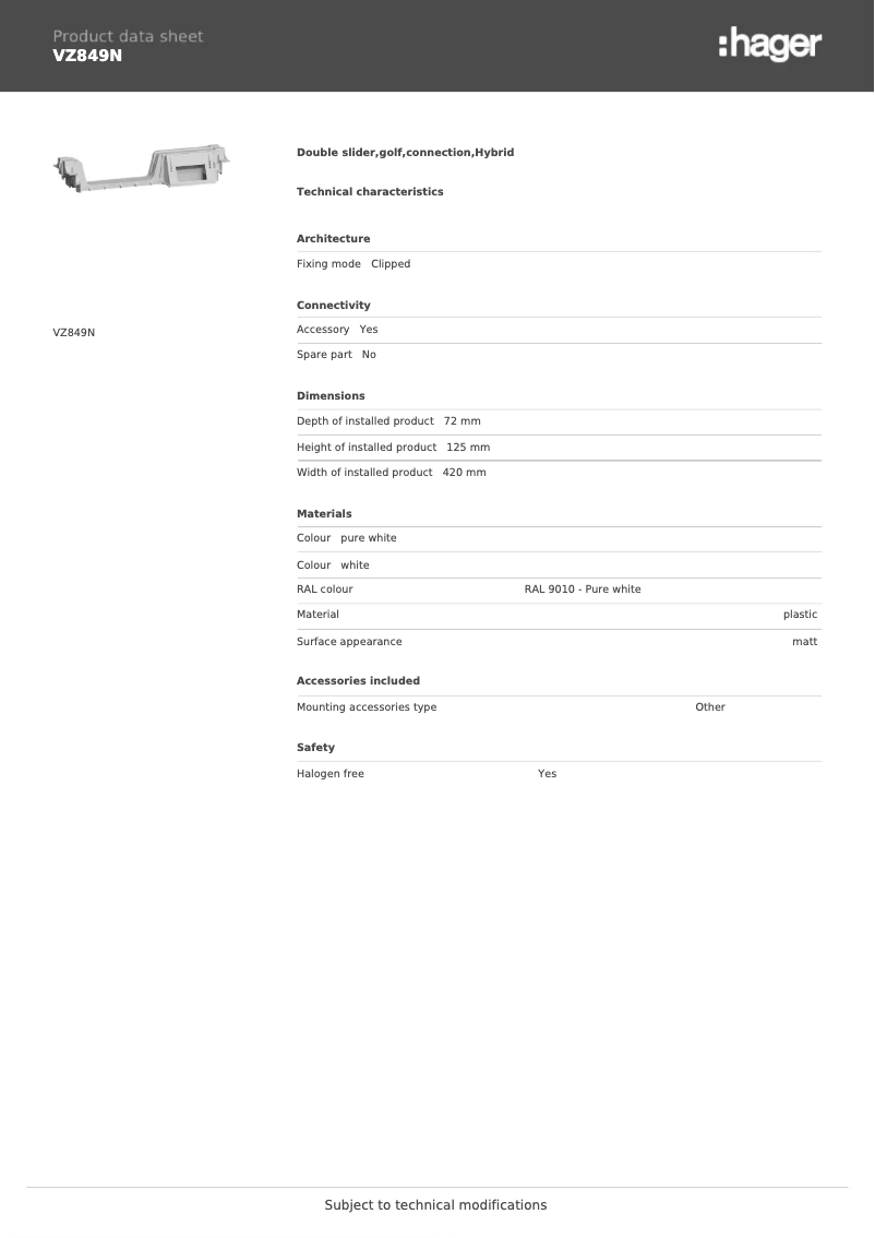 Page n°1 - Manuel utilisateur Hager VZ849N