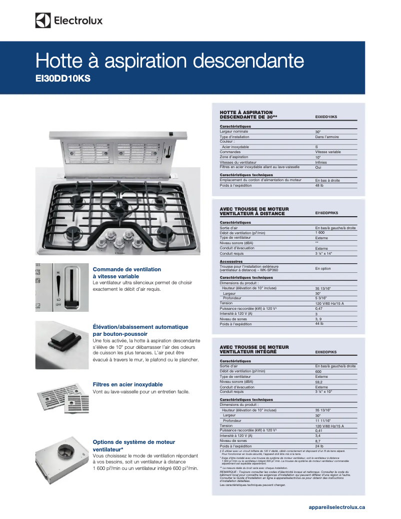 Page n°1 - Fiche technique Electrolux EI30DD10KS