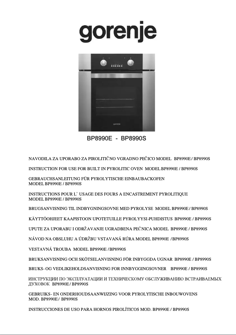 Page 1 de la notice Manuel utilisateur Gorenje BP8990S