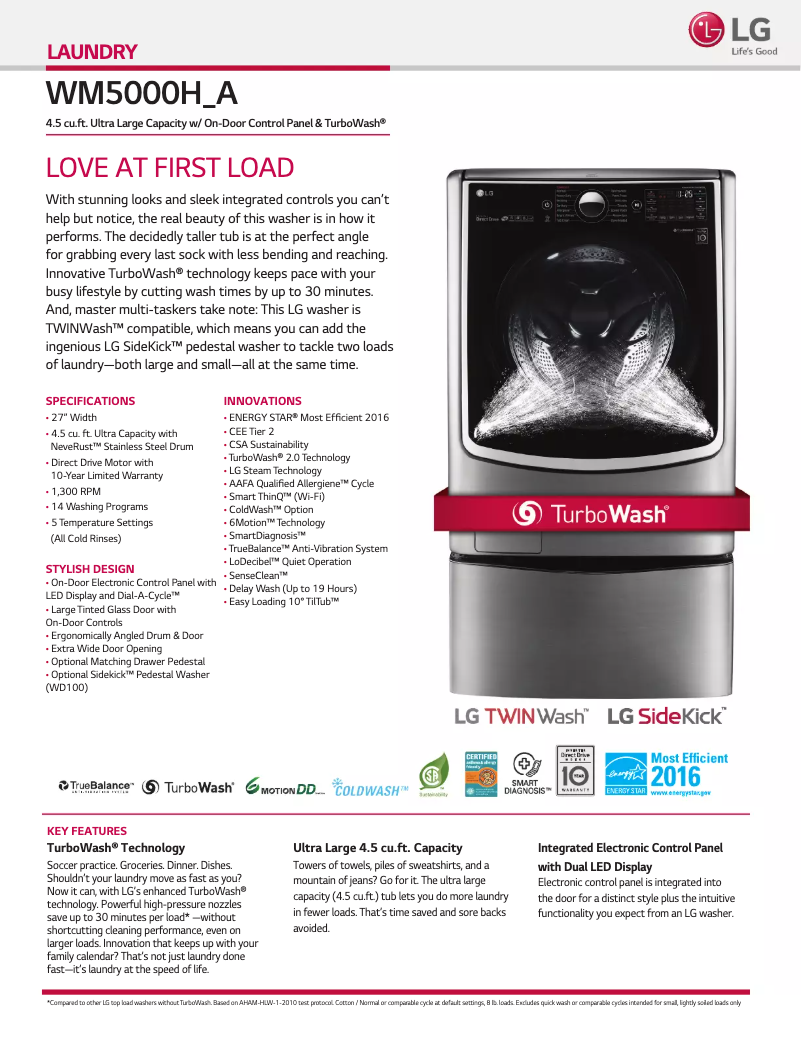 Page n°1 - Fiche technique LG WM5000HA