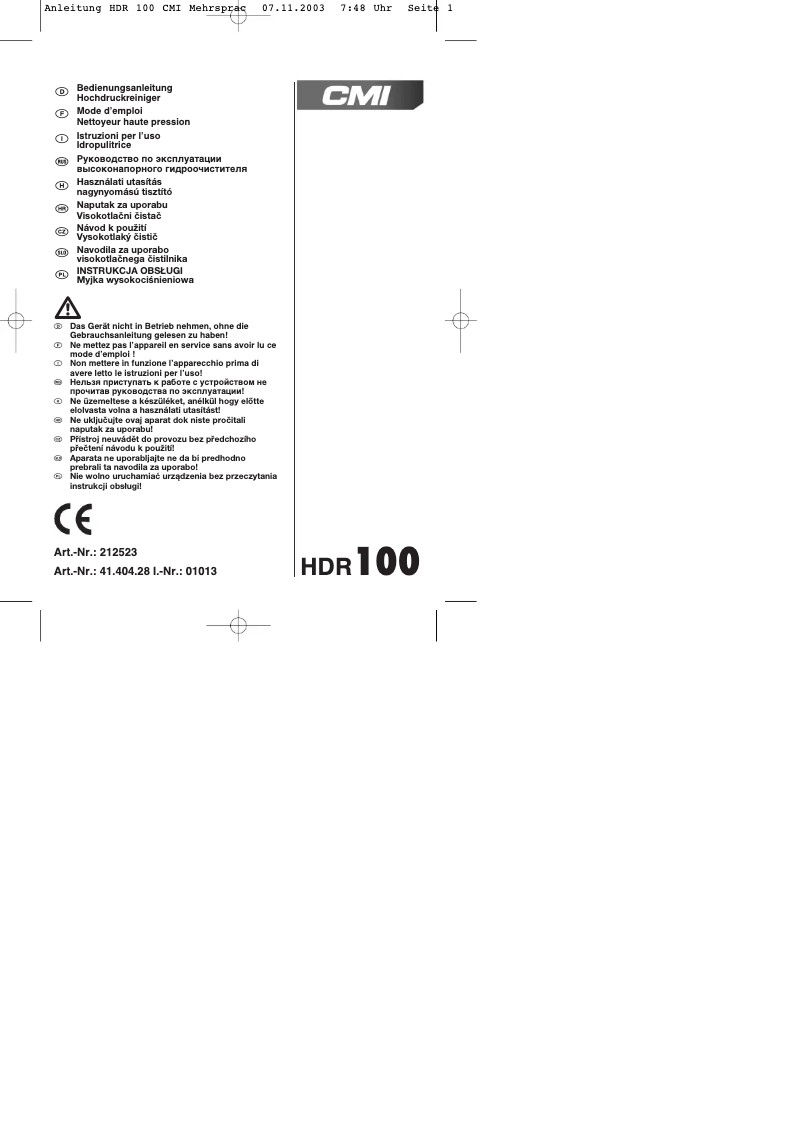 Page 1 de la notice Manuel utilisateur CMI HDR 100