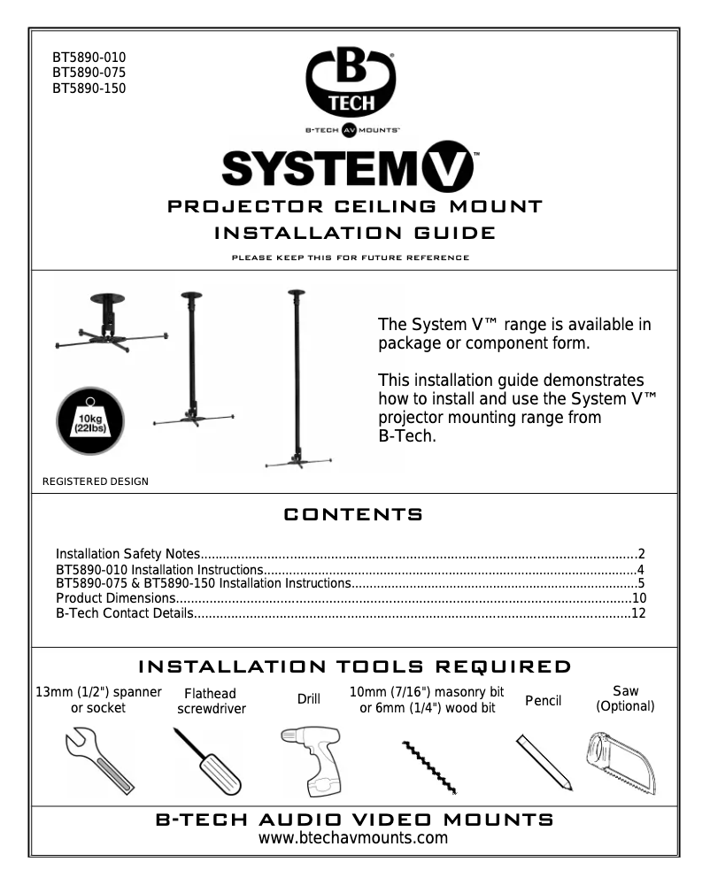 Page n°1 - Manuel utilisateur B-Tech BT5890-150