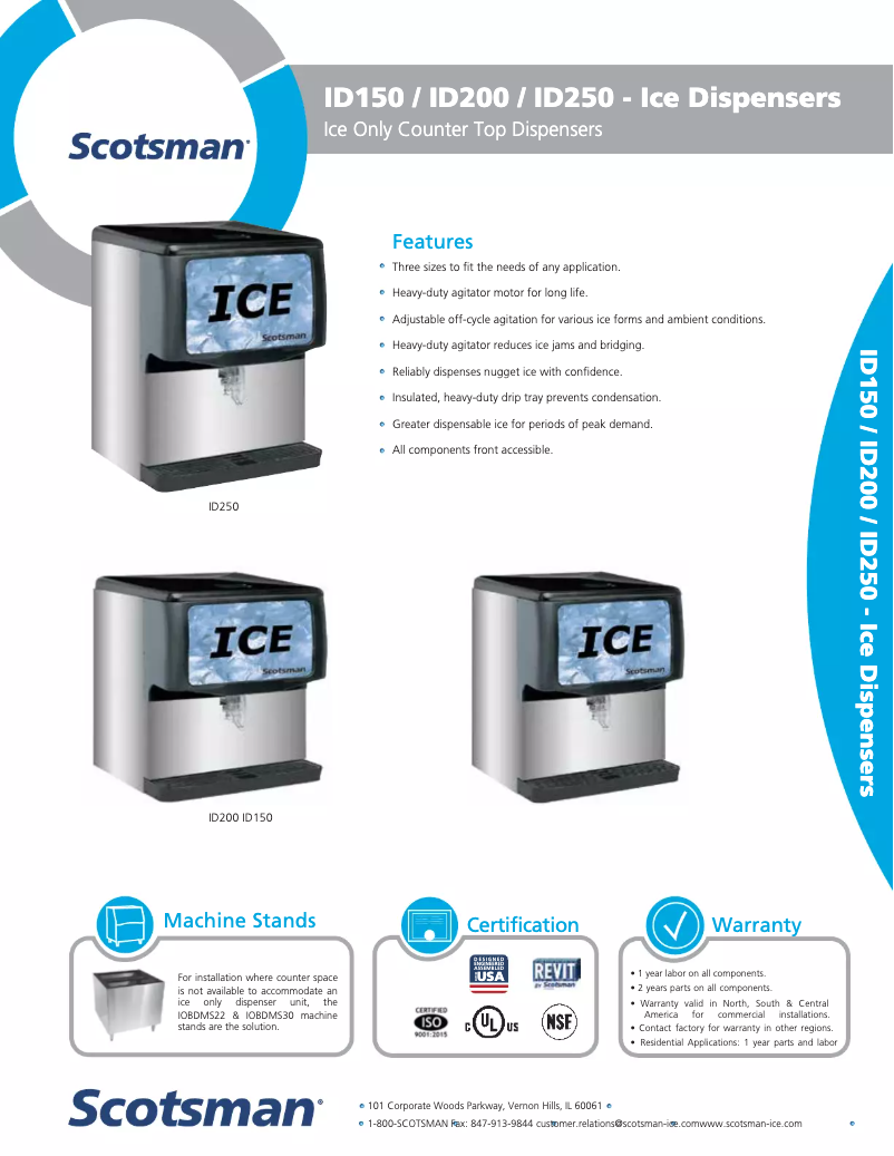 Page 1 de la notice Fiche technique Scotsman ID250B-1