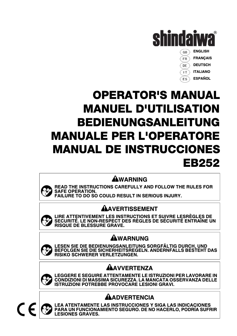 Page 1 de la notice Manuel utilisateur Shindaiwa EB252