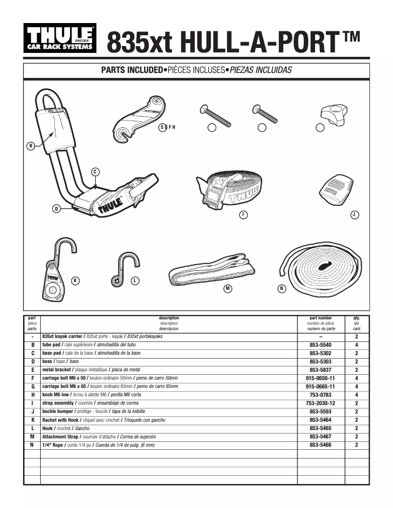 Page 1 de la notice Manuel utilisateur Thule Hull-a-Port 835XT