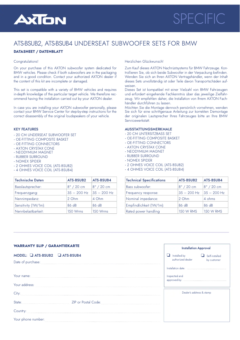 Page n°1 - Manuel utilisateur Axton ATS-BSUB2