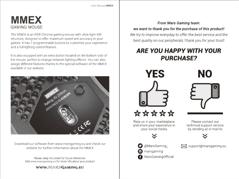 Page 1 de la notice Manuel utilisateur Mars Gaming MMEX