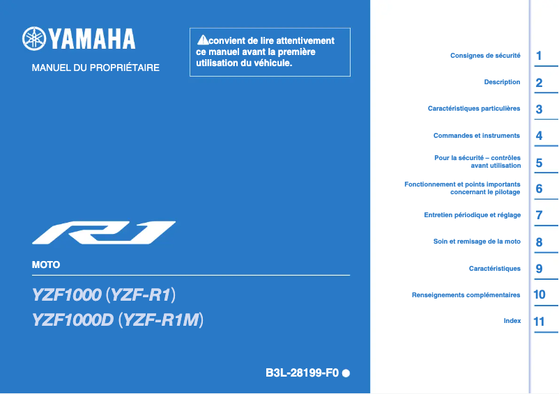 Page 1 de la notice Manuel utilisateur Yamaha YZF-R1 (2020)