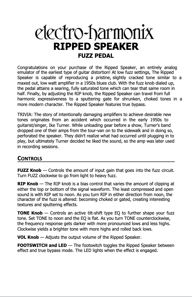 Página 1 del manual Manual de usuario Electro Harmonix Ripped Speaker