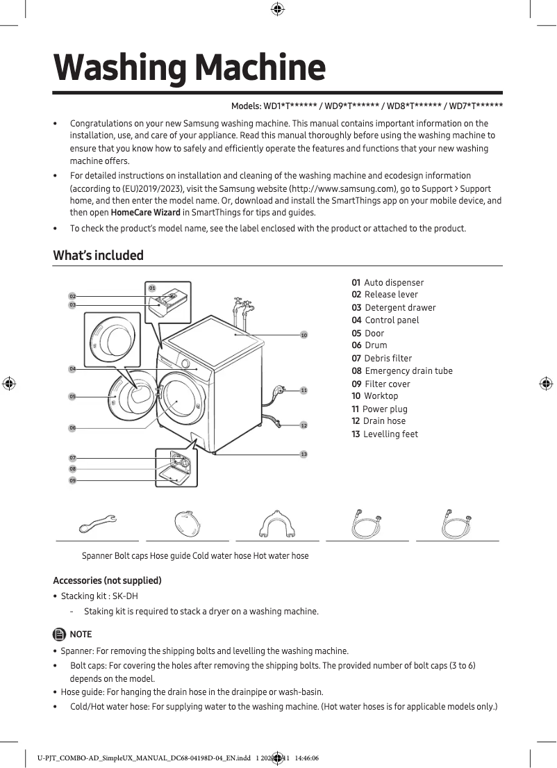 Page 1 de la notice Guide de démarrage rapide Samsung WD80T634CBE