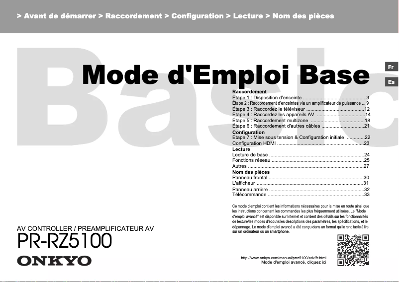 Page 1 de la notice Manuel utilisateur Onkyo PR-RZ5100