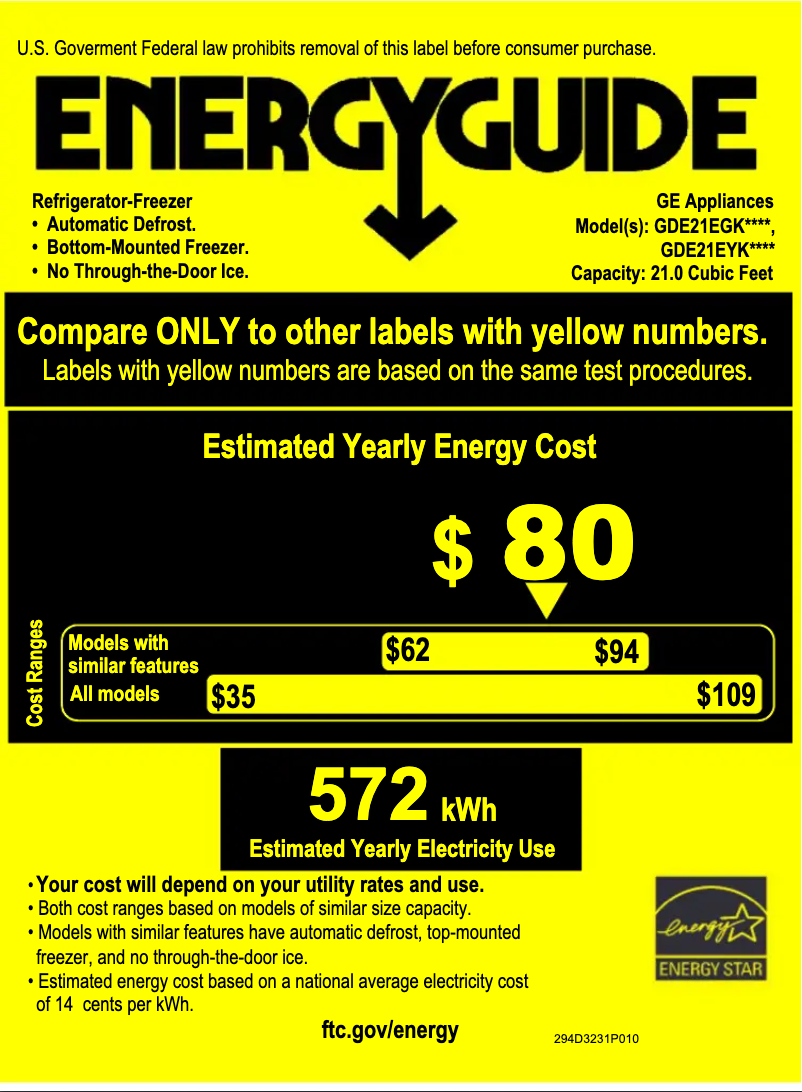 Page 1 de la notice Label énergétique GE GDE21EGKWW
