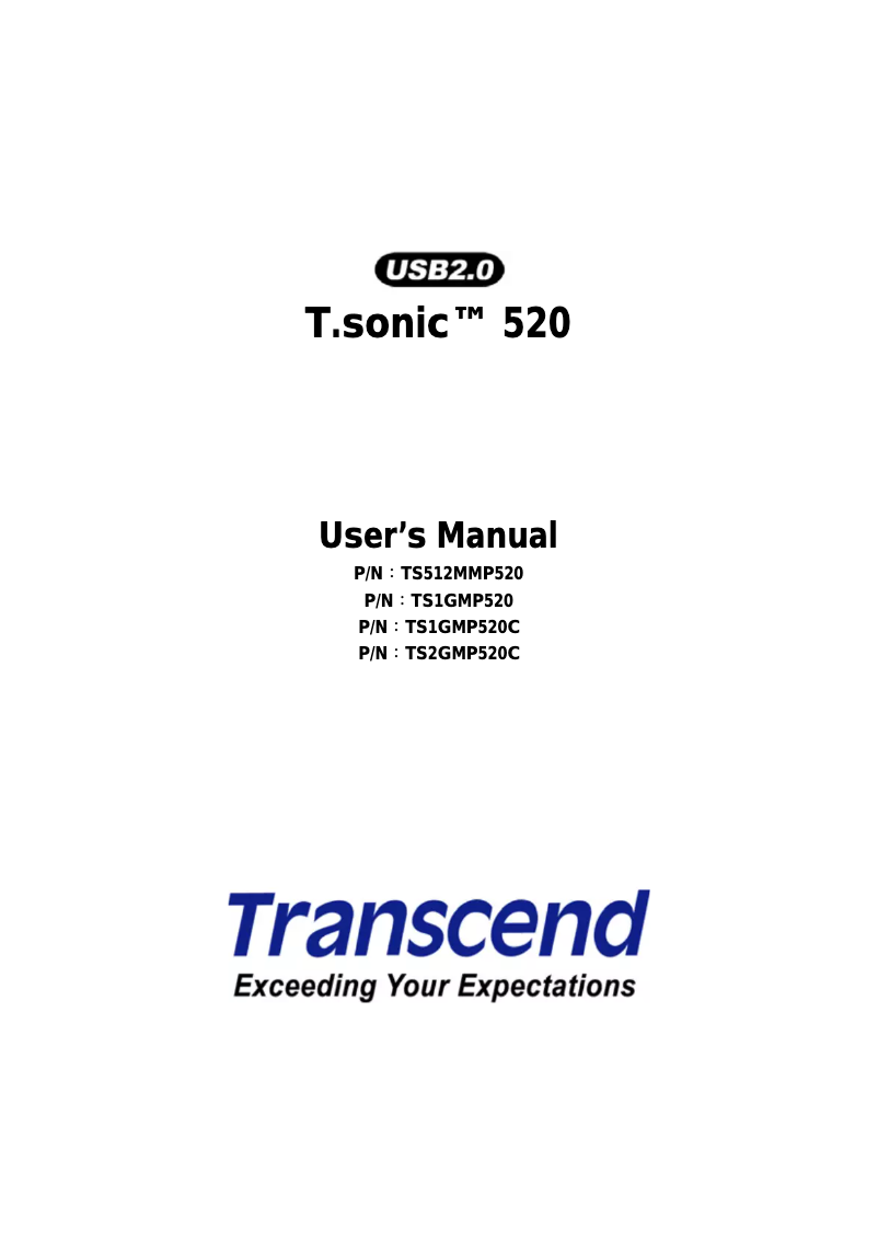 Page 1 de la notice Manuel utilisateur Transcend T.sonic 520