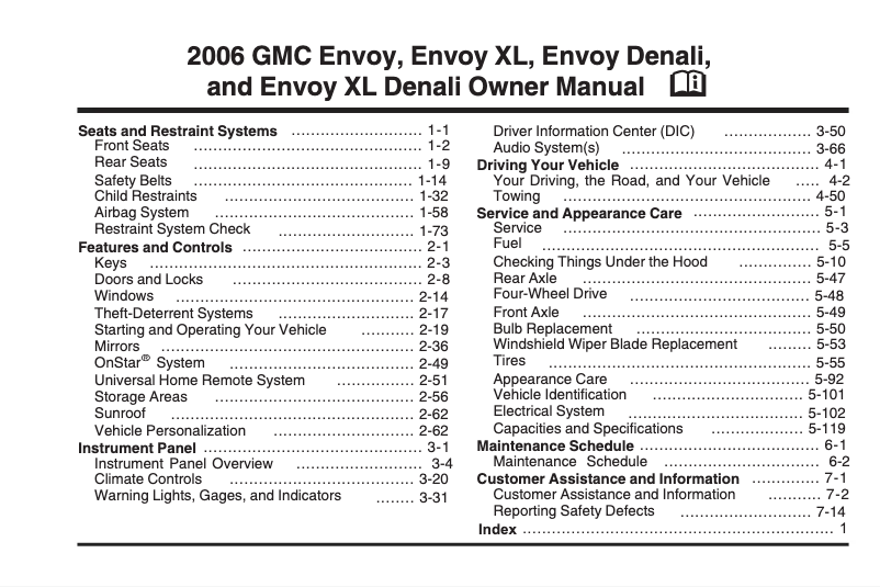 Page 1 de la notice Manuel utilisateur GMC Envoy XL (2002)