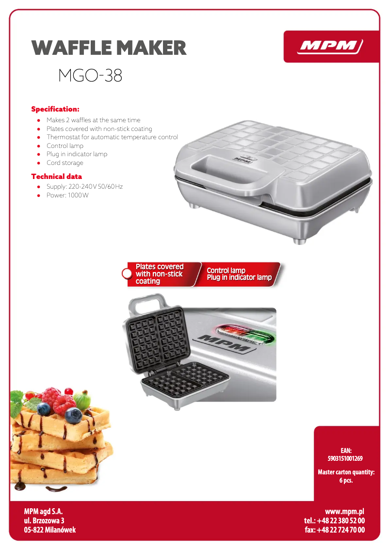 Page 1 de la notice Fiche technique MPM MGO-38