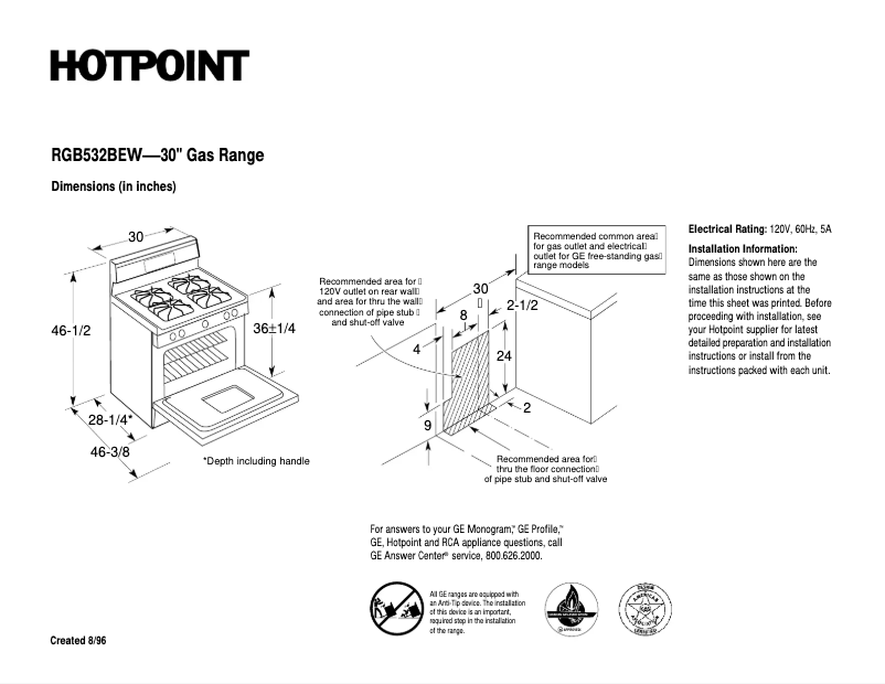 Page 1 de la notice Fiche technique Hotpoint RGB532BEWWH