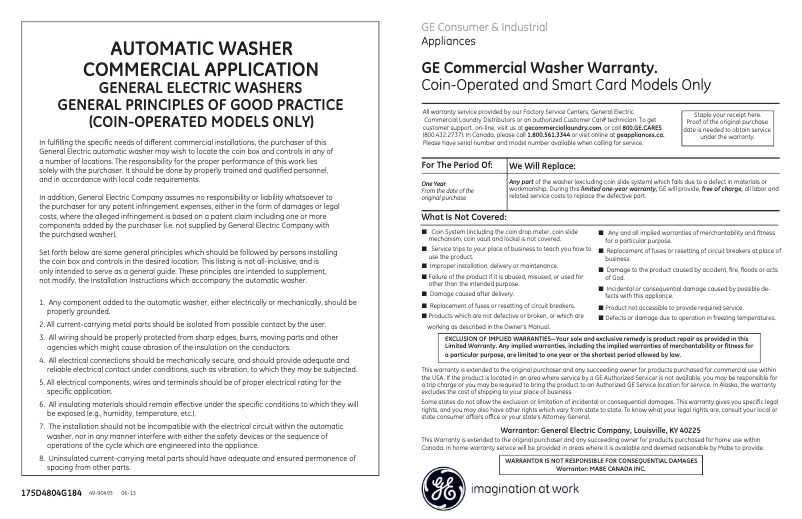 Page 1 de la notice Manuel d'utilisation et d'entretien GE WMCD2050JWC