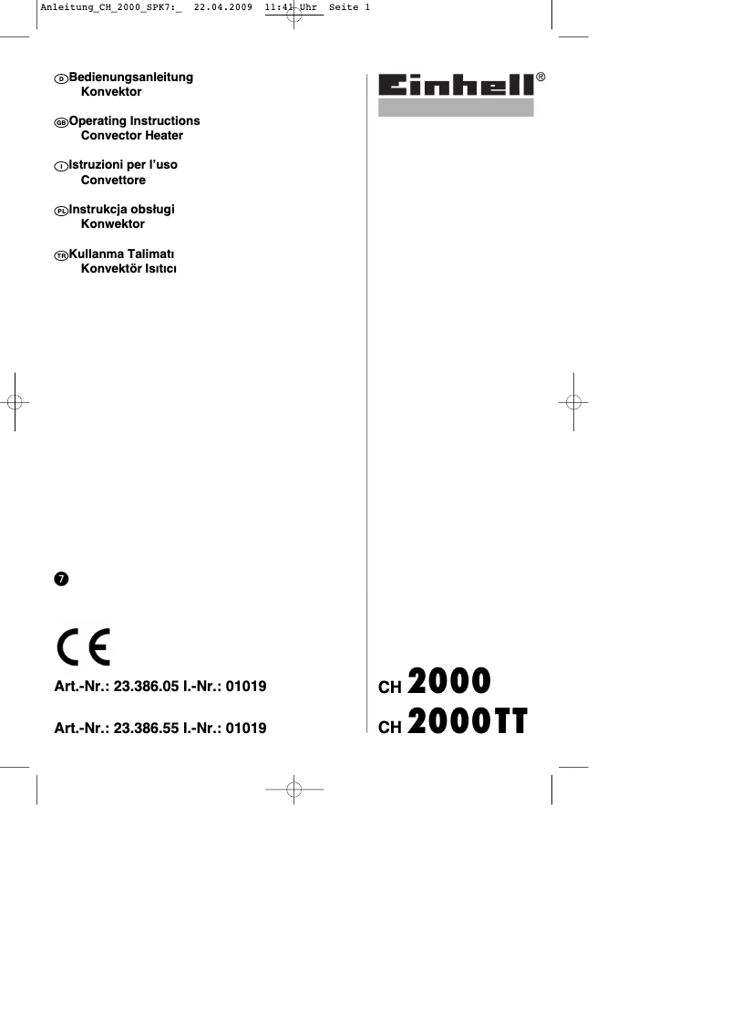 Página 1 del manual Manual de usuario Einhell CH 2000 TT