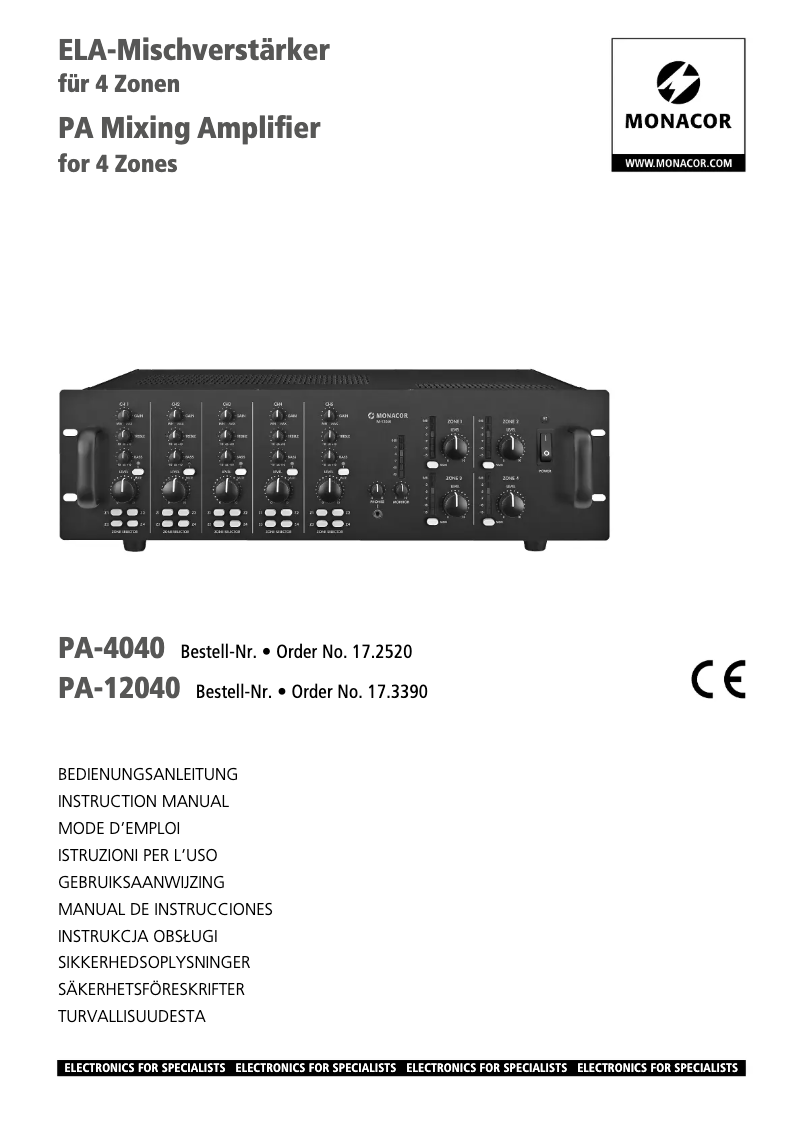 Page n°1 - Manuel utilisateur Monacor PA-4040