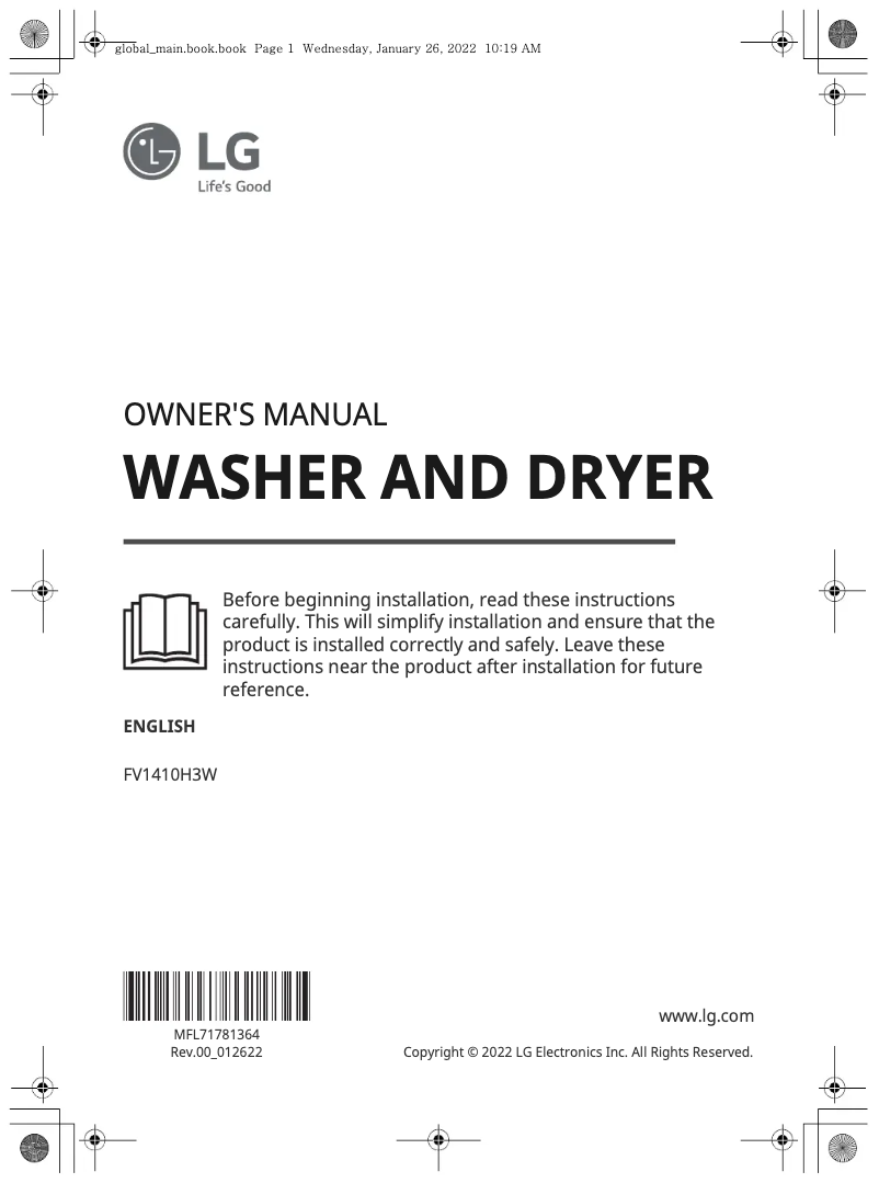 Page 1 de la notice Manuel utilisateur LG FV1410H3W