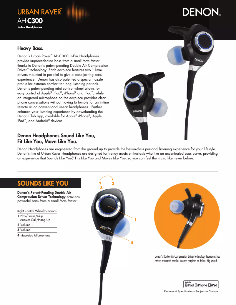 Page 1 de la notice Fiche technique Denon AH-C300
