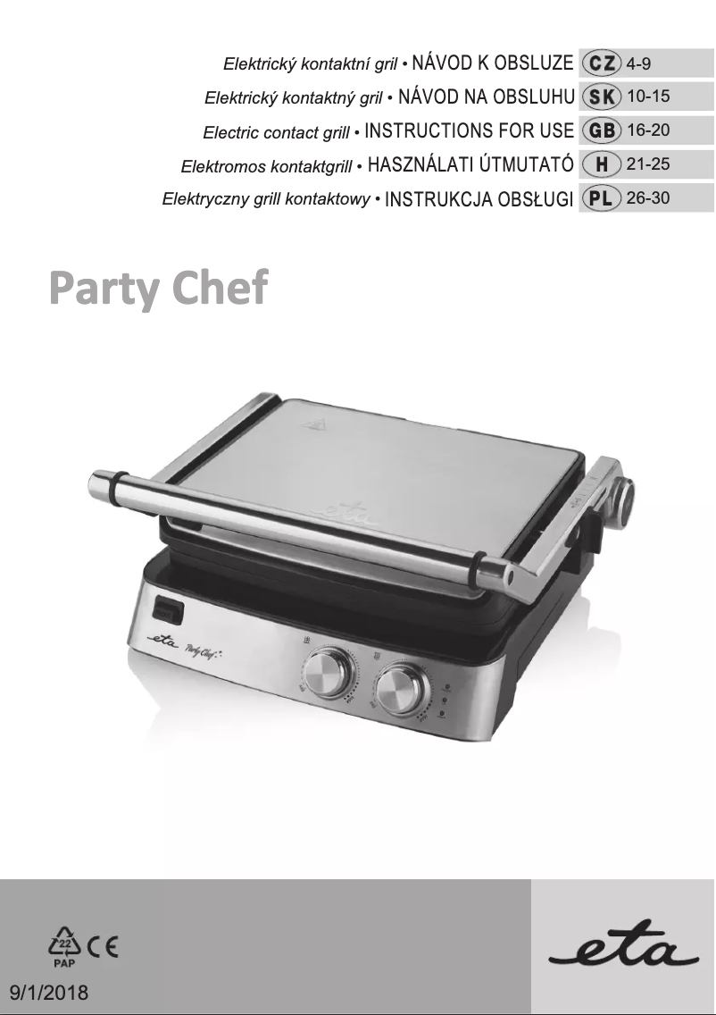 Page 1 de la notice Manuel utilisateur Eta Party Chef 5155 90000