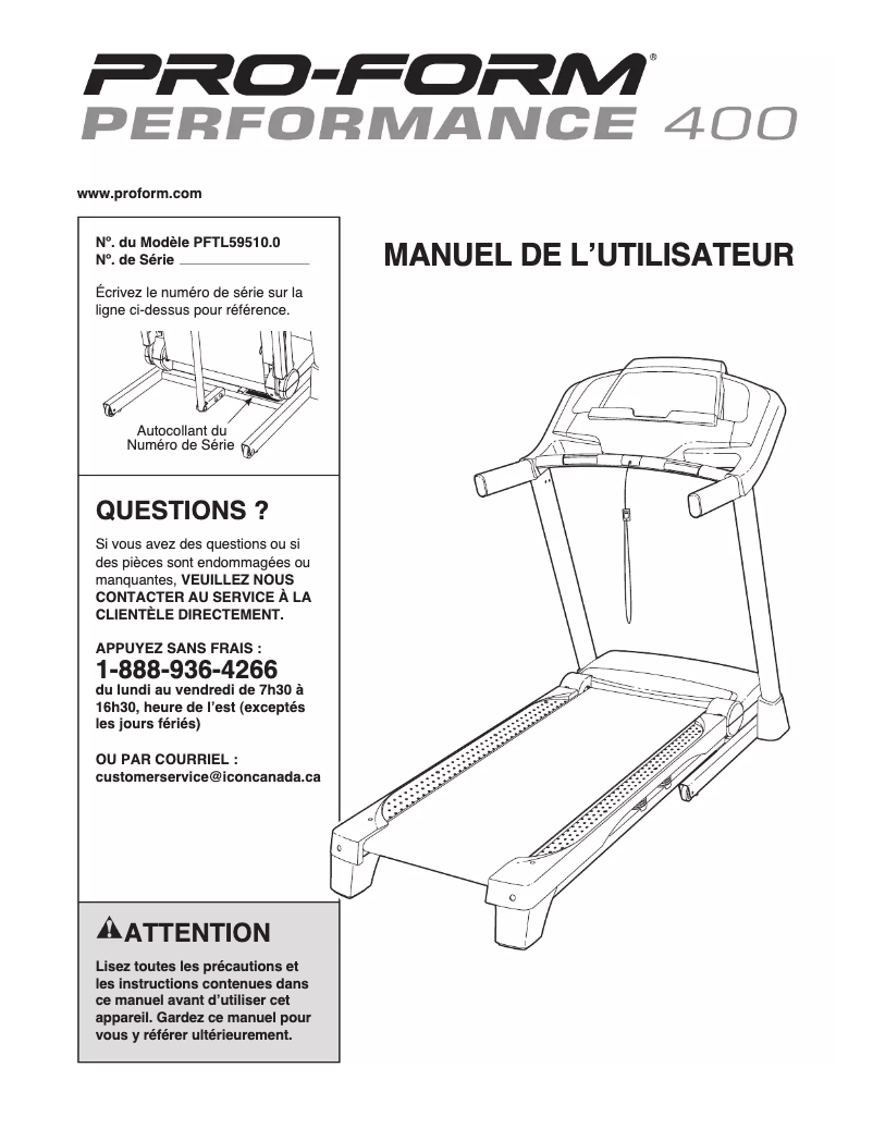 Page 1 de la notice Manuel utilisateur Pro-form Performance 400