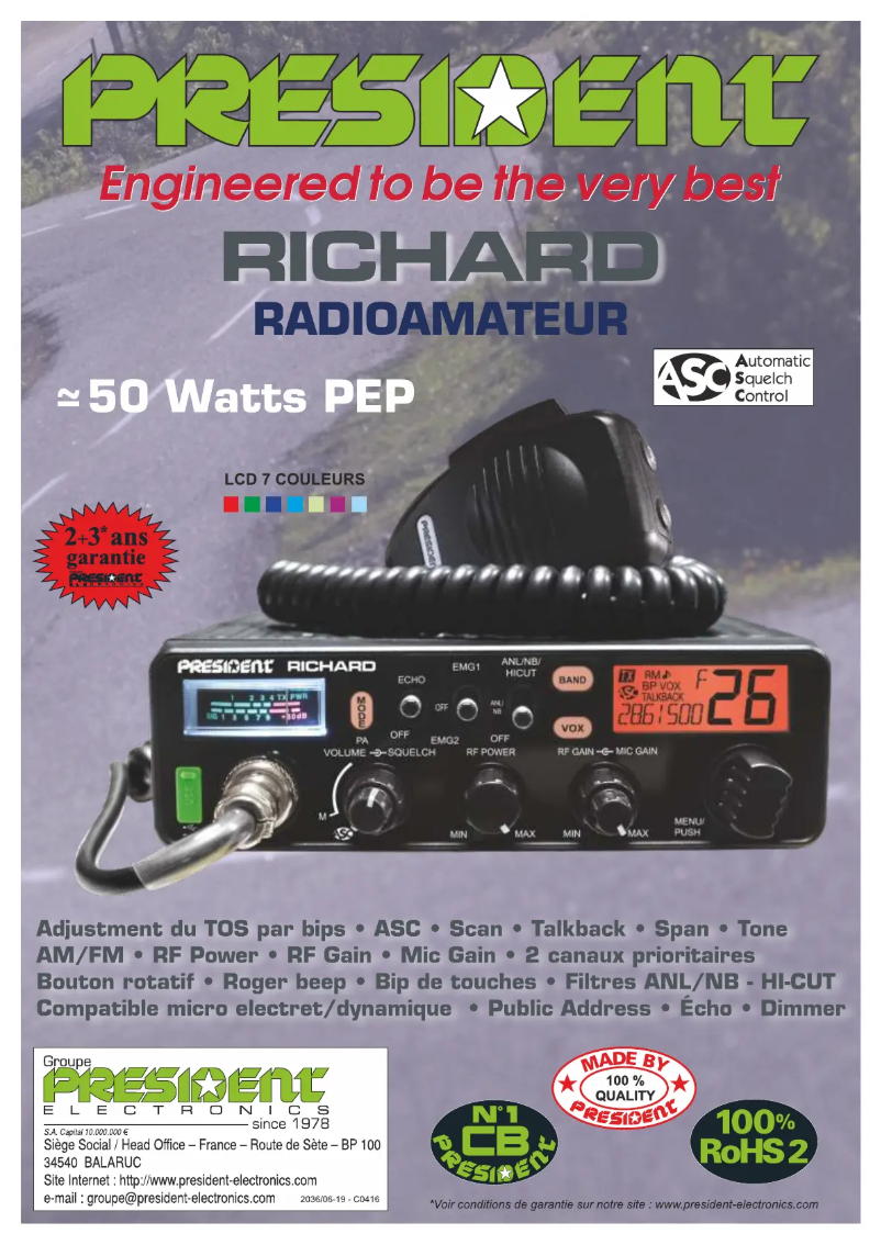 Page 1 de la notice Fiche technique President Richard