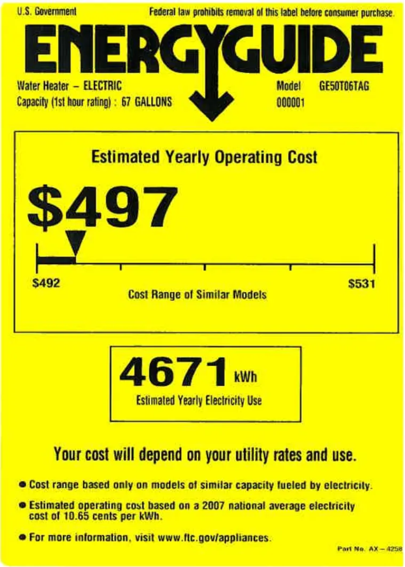 Page 1 of the manual Energy Label GE GE50T06TAG