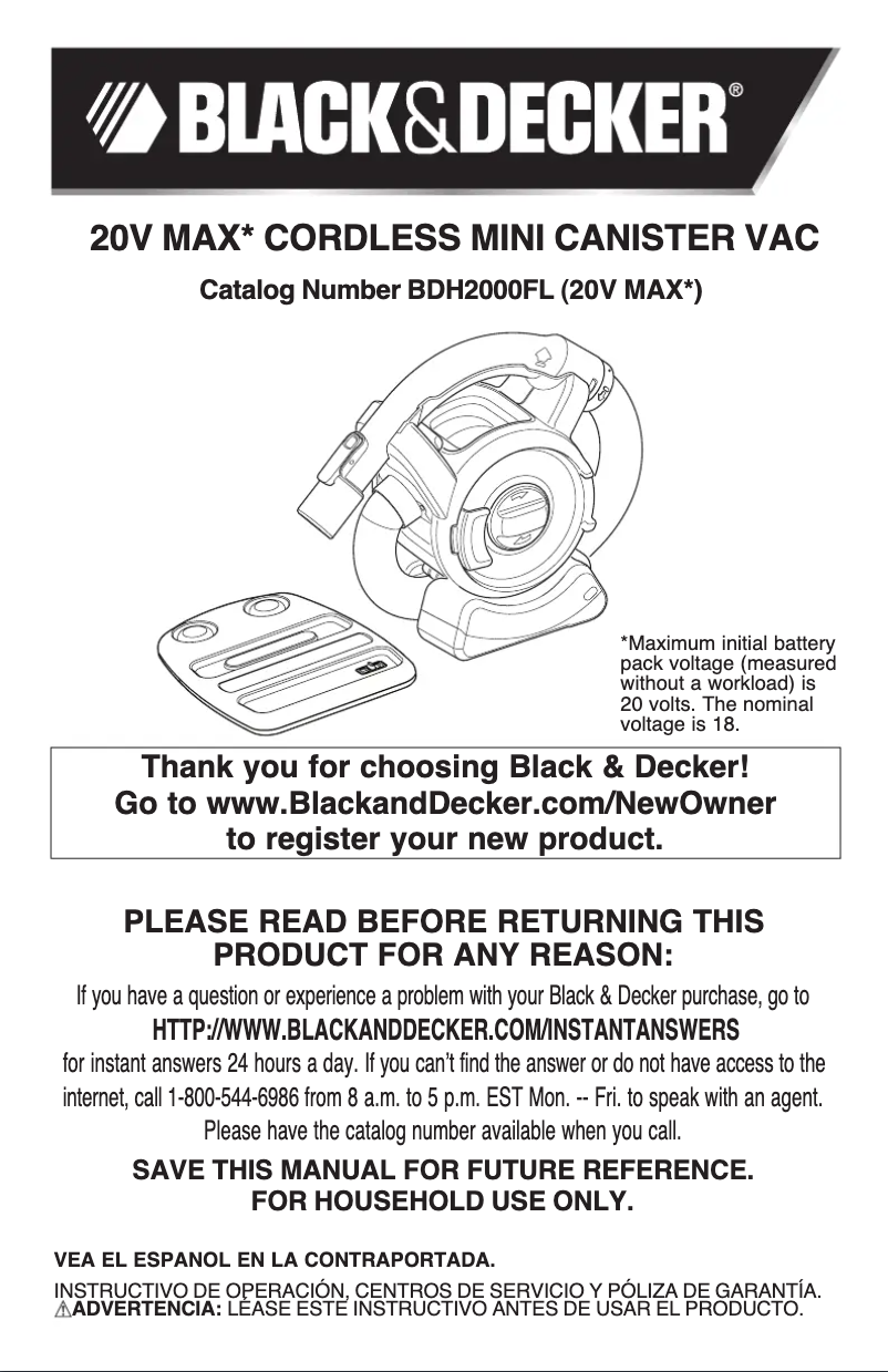 Page 1 de la notice Manuel utilisateur Black & Decker BDH2000FL