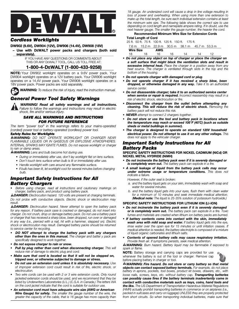 Page n°1 - Manuel utilisateur DeWalt DW904