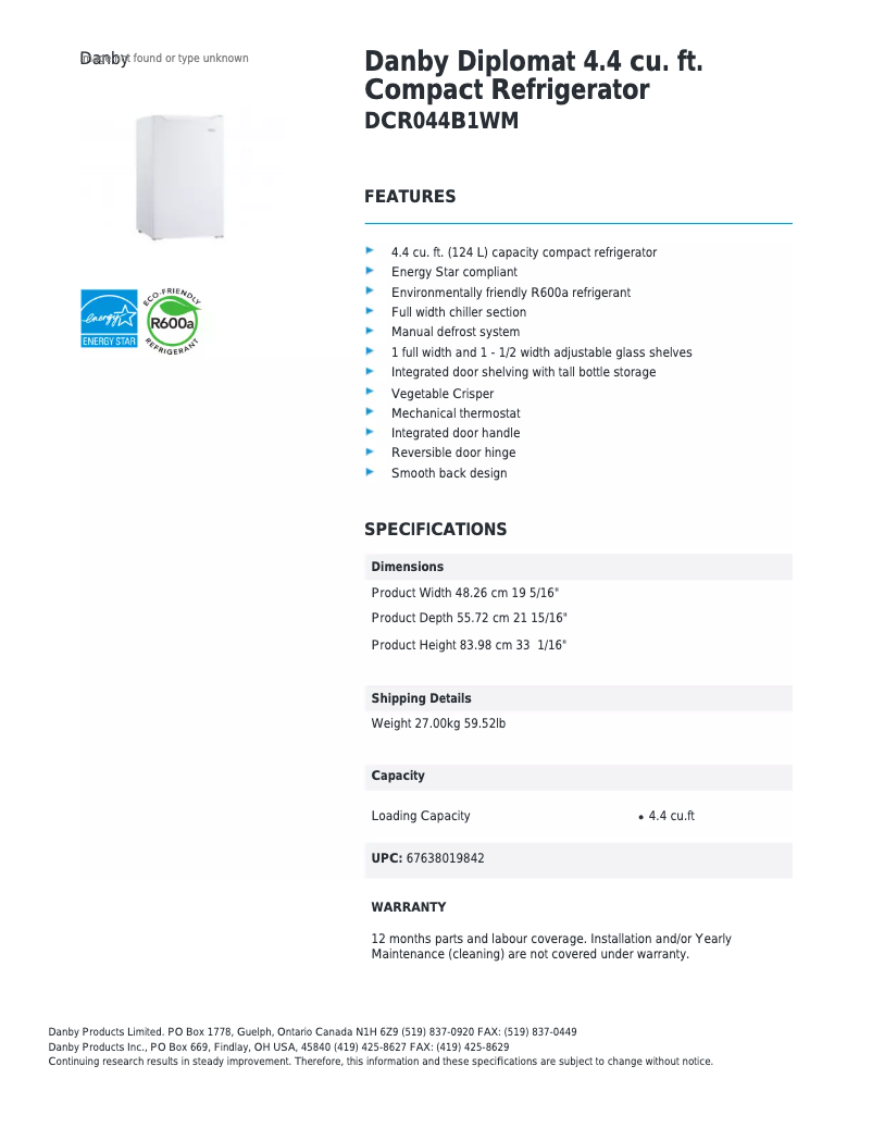 Image de la première page du manuel de l'appareil DCR044B1WM