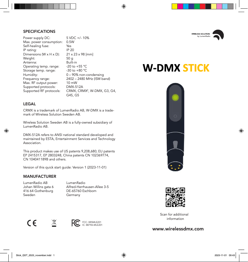 First page image of the manual for W-DMX STICK