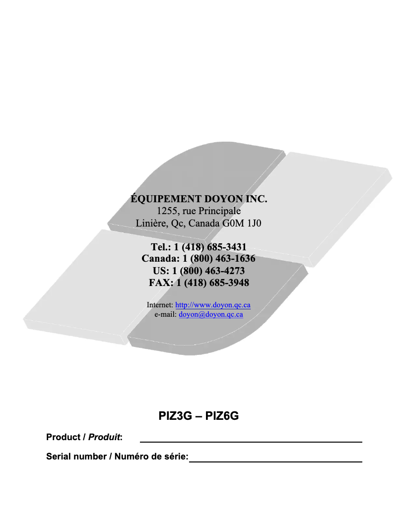 Page 1 de la notice Manuel utilisateur Doyon PIZ6G