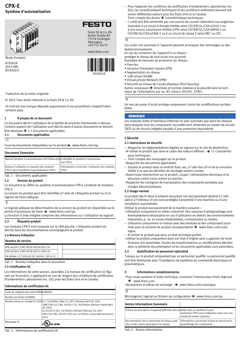 Image de la première page du manuel de l'appareil CPX-E-CEC-M1