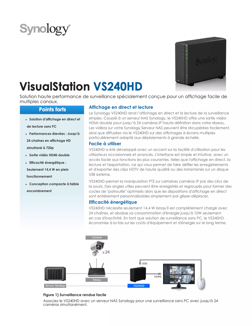 Page 1 de la notice Fiche technique Synology VisualStation VS240HD