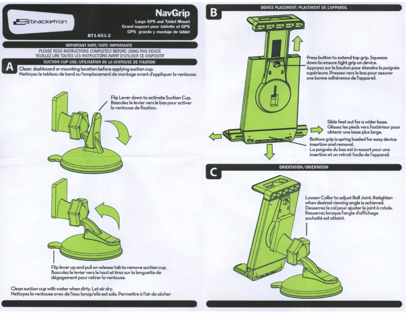 Page n°1 - Manuel utilisateur Bracketron NavGrip