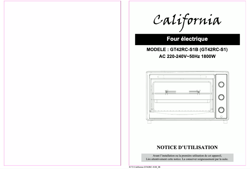 Page n°1 - Manuel utilisateur California GT42RC-S1B